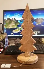 13" x 5" x 1" WOOD CHRISTMAS TREE SHAPE LIGHTS UP