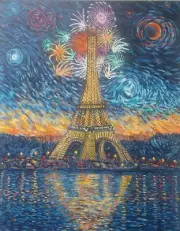 VAN GOGH INSPIRED OIL PAINTING STARRY NIGHT EIFFEL TOWER #2 30" x24" ARTIST BATY