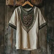 Men's T Shirt Tee Short Sleeve Shirt Tee Top Short Sleeve V Neck Summer Tribal Vintage Designer Basic Print Vacation Street Going out White Beige Top Tee for M
