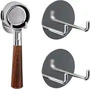 Adorila 2 Pack Coffee Portafilter Holder Wall Mount, Stainless Steel Espresso Portafilter Rack, Self Adhesive Espresso Machine Filter for 51mm 53mm 58mm Portafilter (Silver), FJY0026001