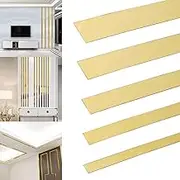 Copgge 16FT Gold Wall Trim Molding Stainless Steel Trim Molding Self Adhesive Metal Strips Peel and Stick Mirror Trim Metalized Mirror-Like Finish for Wall Decor Mirror Frame Tile Edge Trim