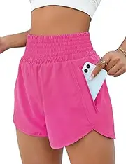 [BMJL] Women's Athletic Shorts High Waisted Running Shorts Pocket Sporty Short Gym Elastic Workout Shorts