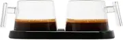 [Pure Over] Glass Espresso Cups | 2 Piece Coffee Mugs Set | Ceramic Coaster | Easy to Clean | Made of Borosilicate Glass | Heat Resistant (set of two) | Demitasse (Black Ceramic Coaster)