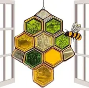 Honeycomb Ornaments - Acrylic Bee Decorations for Home | Honeycomb Pendant, Decorative Nature-Inspired Sun Catcher for Window Kitchen Garden Kids Room