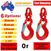2x 6mm/8/12mm Hammerlock Eye Sling Hook Safety Chain Caravan Trailer Connector