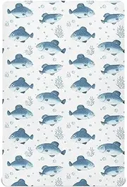 Crib Fitted Sheet for Toddler and Infant Baby Soft Nursery Bed Sheet for Cribs and Toddler Beds 39x27in Cute Winter Flounder Fishes