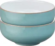 [Denby] Azure Blue Cereal Bowls Set of 2 - Dishwasher Microwave Safe Crockery 800ml 15.5cm - Sea Blue, White Ceramic Stoneware Tableware - Chip & Crack Resistant Soup Bowls
