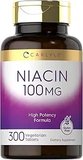 Niacin 100mg | 300 Vegetarian Tablets | Non-GMO, Gluten Free | High Potency Formula | by Carlyle