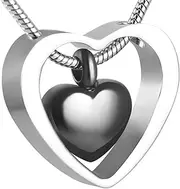 KETIME 316L Stainless Steel Cremation Jewelry Keepsake Double Heart Memorial Urn Necklace for Ashes