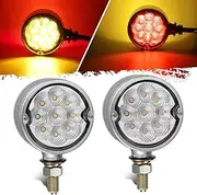 Partsam 2Pcs Amber Red 18 LED Double Face Light Turn Signal Marker Lights,Pedestal Lights Compatible with Freightliner Kenworth Peterbilt, Aluminum Alloy Housing, Clear Lens, Single Stud