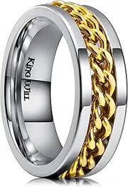 [King Will] Intertwine 8mm Spinner Ring Stainless Steel Fidget Ring Anxiety Ring for Men Black/Blue/Silver/Gold Gear Chain Ring