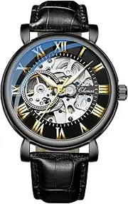 [DAXIAOYU] Mens Mechanical Wristwatches Tourbillon Skeleton Design Leather Strap Men Watches