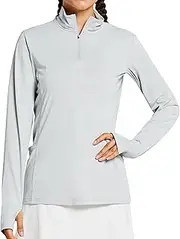 [Libin] Women's Long Sleeve Golf Shirts Half-Zip Workout Shirt Quick Dry UPF 50+ Sun Protection SPF UV Athletic Hiking Tennis Tops, Light Gery XS