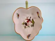 MINT! Vintage HEREND Hand Painted PORCELAIN relief LEAF TRINKET DISH