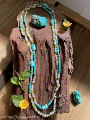 44" Long Selenite Peridot Turquoise Amazonite Necklace 925 Sterling Silver