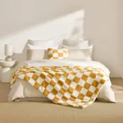 Dreamaker Checkered Plush Throw Blanket Chai & Cream - 180 x 200cm