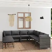 9 Piece Garden Lounge Set with Cushions Poly Rattan Grey, Furniture Sets, Patio Furniture