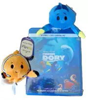 Disney FINDING DORY Blu-ray 2-Disc Set With Itty Bittys DORY & NEMO Plush Toys