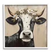 Black Cow & Daisy Crown Framed Giclee Art by Lazar Studio