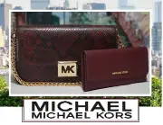 NWT MICHAEL KORS SONIA MED E/W Chain Shoulder BAG & WALLET MERLOT Snake Embossed