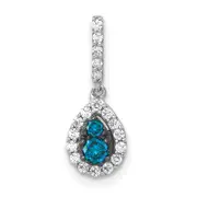 Solid 14k White Gold 1/4ct. Blue/White Simulated CZ Teardrop Pendant