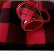 Dr Teal's Red Black Buffalo Check Plaid Blanket 47x59" & Bay Island Mug Gift Set