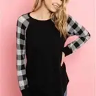 Women's Long Sleeve Top Black and White Plaid
