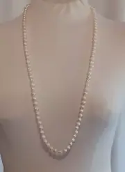 Glass Round Pearls Knotted Womens Necklace 32" Red Pouch