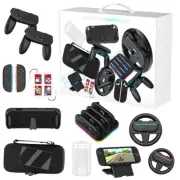 For Switch 2 Grip Protective Case + Storage Bag + Charging Dock + Steering Wheel