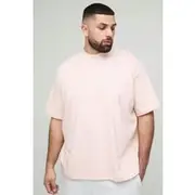 Mens Pastel Pink Plus Oversized Heavy Extended Jacquard Neck T-shirt