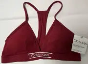 NWT CALVIN KLEIN LIGHTLY LINED TRIANGLE BRALETTE WINE BRA QP3265X LARGE $38