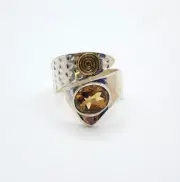 Sterling Silver 925 Lady's Citrine Ring Oval Cut 2.25ct Hammer Finish Ring Sz 8