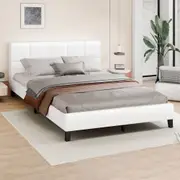 ALFORDSON Bed Frame Wooden Platform Mattress Base Leather White - King Size