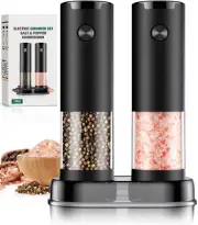 Automatic Electric Salt and Pepper Grinder Set with LED - 2 Pack Black New