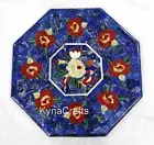 Lapis Lazuli Stone Overlay Work Corner Table Marble Coffee Table Top for Hallway