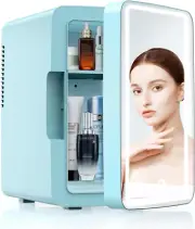 6.2L Skincare Fridge with LED Makeup Mirror, Mini Fridge Cooler and Warmer, Port