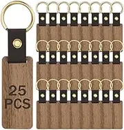 25Pcs Blank Leather Keychains for Engraving Blank Keychains for DIY Various Key Tags Leather Wood Keychain Blank Unfinished Wooden Keychains for DIY Key Chains