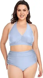 [Caihoyu] Extended Size Bikini for Women Tummy Control Bathing Suits High Waisted Bikini Swimwear Solid Color Pure Plain Lavender L, Multicoloured, 3X-Large