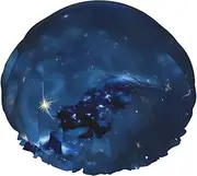 Blue Galaxy Print Various Activities Shower Cap Reusable Soft And Lightweight Bath Hair Cap Long Hair