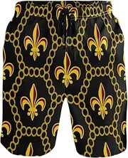 [GuoChe] Mens Swim Trunks Fleur De Lis Golden Quick Dry Beachwear Holiday Beach Short Pants with Mesh Lining