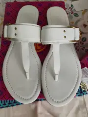 NIB New $298 Tory Burch Marsden Flat Thong Sandals Perfect Ivory Gold Logo Sz 11