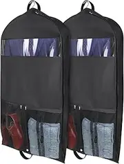 KEEGH 43'' Garment Bags for Travel Suit Bags for Men, Gusseted Suit Cover for Hanging Clothes Closet Storage Protector with 2 Large Mesh Pockets, Set of 2, Black (KE0522)