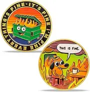 Dumpster Fire Dog Challenge Coin – "This is Fine" Commemorative Coin, Hilarious Employee Appreciation Gifts, Funny Office Desk Accessory, Collectible Job Reward, Humorous Gifts for Coworkers