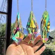3PCS Large Crystal Sun Catcher Prisms - Hanging Suncatchers with Glass Prisms & Rainbow Maker for Windows, Garden, Room Decor | Crystal Hanging Crystals Window Decorations