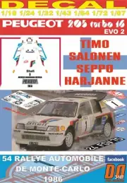 DECAL PEUGEOT 205 T16 E2 TIMO SALONEN R.MONTECARLO 1986 2nd (09)