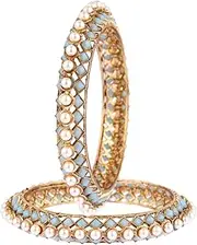 Efulgenz Beaded Bangles Faux Pearl Antique Boho Kundan Bangle Crystal Bracelet Bridal Wedding Party Statement Jewelry for Women (2 Pcs)