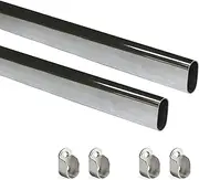 Emuca - Kit Oval Wardrobe Rail 750 mm and Supports Chrome Plated Steel Pack of 2
