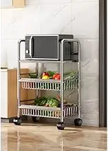 Home Kitchen Storage Trolley 3/4 Tier Kitchen Trolley On Wheels Stainless Steel Mobile Shelving Unit Vegetable Trolleys for Kitchens Movable Shelving Unit Multipurpose Storage(3,Tier Storage Trolley B