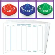 Decimal Dice Set of 3 & 1 Write n Wipe Decimal Whiteboard