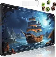 MTG Playmat with Zones, 24 x 14 in Smooth Surface Card Game Playmat for Magic The Gathering Playmat, TCG Playmat with Storage Bag and 6 Dice, Cartoon Ship MTG Mat Mouse Pad